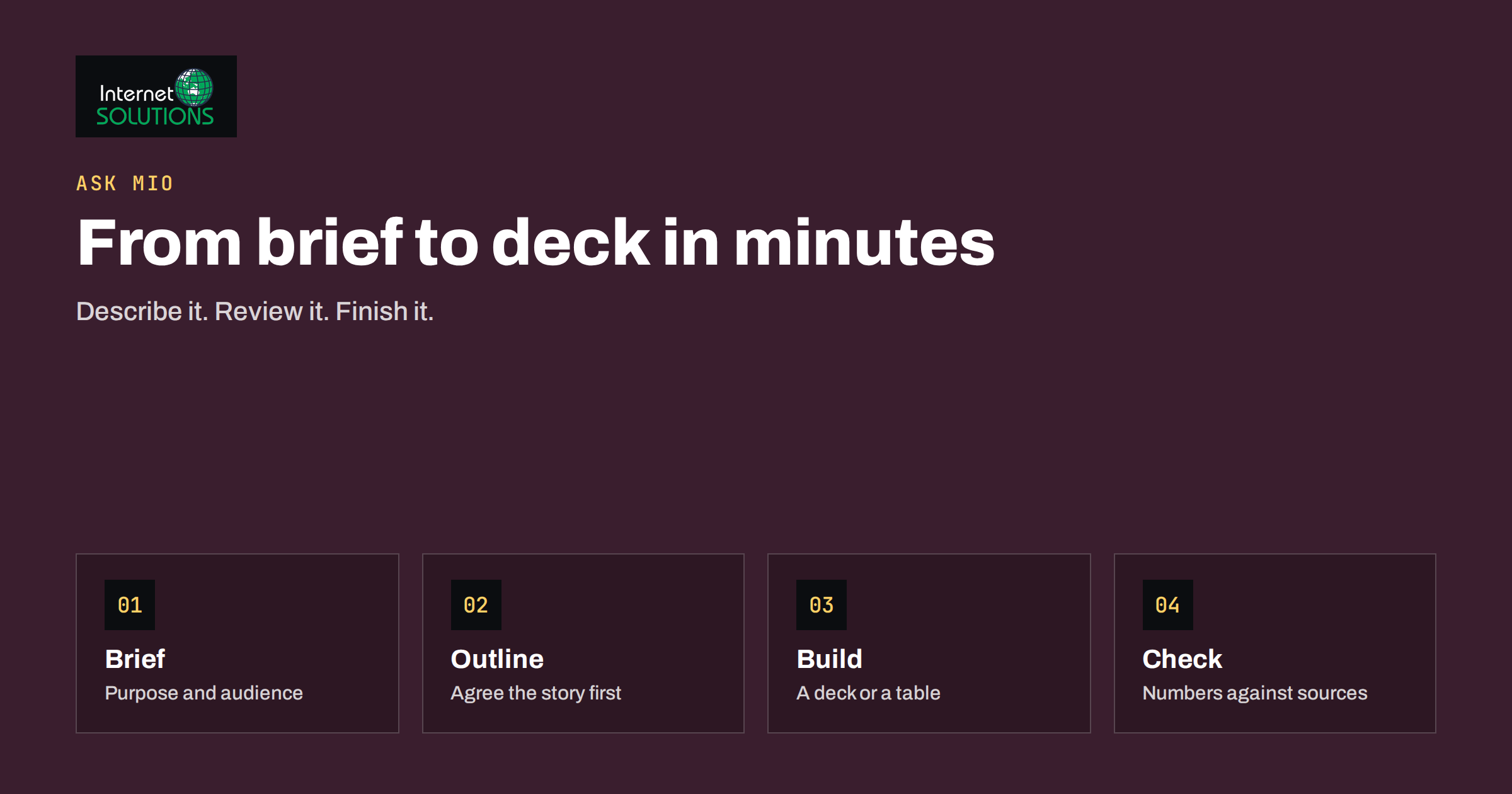 Ask Mio Slides and Spreadsheets: From Brief to Deck or Table
