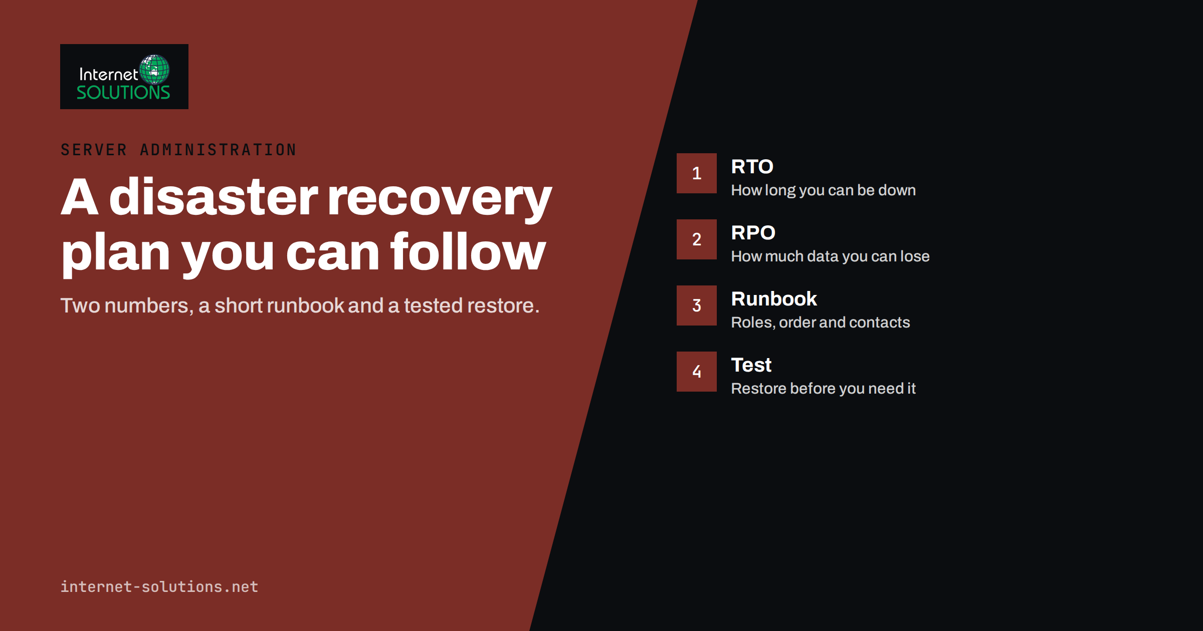 Disaster Recovery Plan for Small Business: RTO, RPO and a Runbook