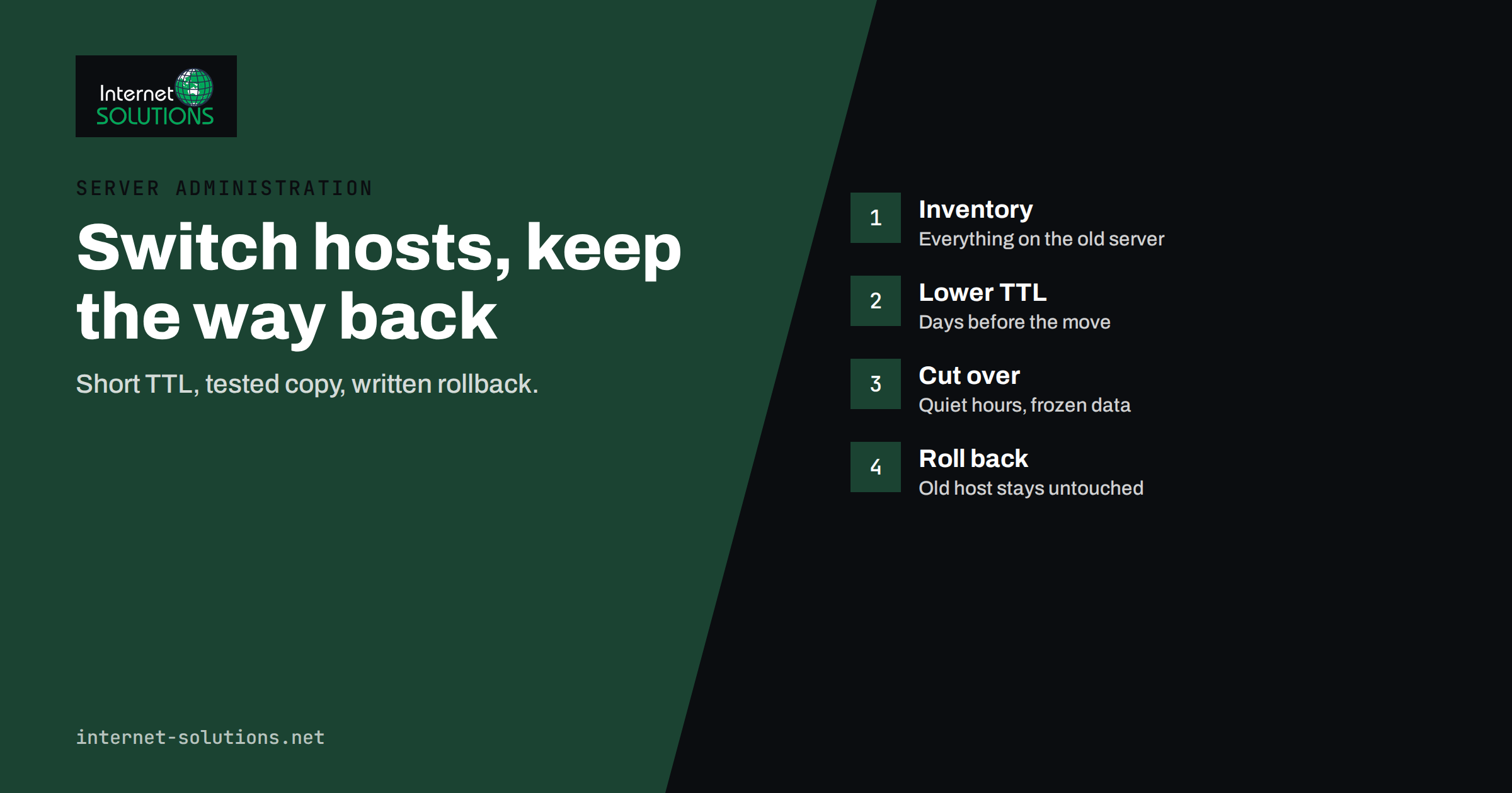 Moving to a New Hosting Provider: Cutover, DNS TTL, Rollback
