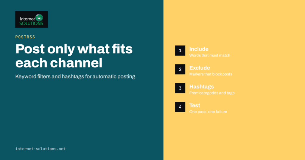 PostRSS Keyword Filters and Hashtags: Posting Only What Fits